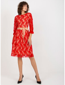Fashionhunters Γυναικείο κομψό δαντελένιο φόρεμα - κόκκινο