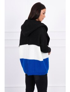 Kesi Τρίχρωμο πουλόβερ με κουκούλα μαύρο+εκρού+μωβ-μπλε