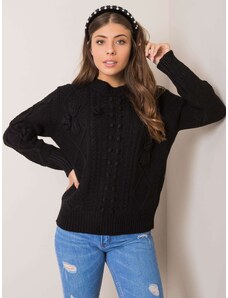 Fashionhunters Μαύρο πουλόβερ με πλεξούδες