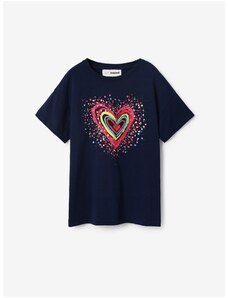 Σκούρο μπλε T-shirt κοριτσιών Desigual Heart - Κορίτσια