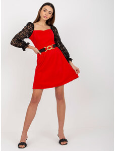Fashionhunters Κόκκινο μίνι φόρεμα κοκτέιλ Marbella με ζώνη