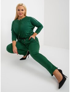 Fashionhunters Σκούρο πράσινο plus size παντελόνι με λάστιχο στη μέση από την Savage