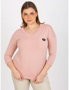 Fashionhunters Ανοιχτό ροζ μονόχρωμη μπλούζα μεγαλύτερου μεγέθους με 3/4 μανίκια
