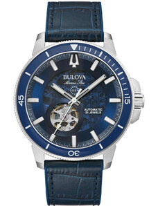 BULOVA Marine Star Automatic - 96A291 Silver case with Blue Leather Strap