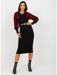 Fashionhunters Ladies Knitted Midi Dress - Μαύρο
