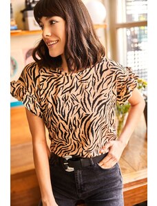 Olalook Women's Mink Zebra Sleeve Frilly Camisole T-Shirt