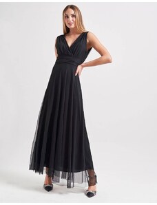 INSHOES Maxi φόρεμα αμπίρ αμάνικο με τούλι Μαύρο