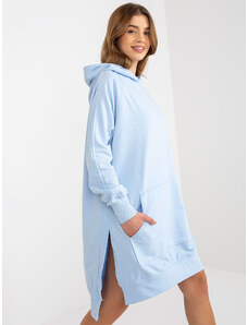 Fashionhunters Γαλάζιο φούτερ βασικό φόρεμα με κουκούλα