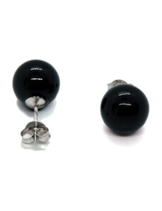 Ασημένιο σκουλαρίκι #10, επιροδιωμένο, Πέρλα Mαύρη, Γυναικείο, ABP-E20096-m10 | Asimi Body Piercing