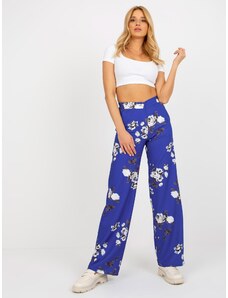 Fashionhunters Cobalt Blue Wide Fabric Παντελόνι με λουλούδια