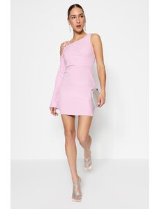 Trendyol ροζ εφαρμοστό υφαντό βραδινό φόρεμα