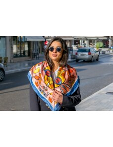 Ancient Greek Scarves Bright colorful square scarf in orange and blue