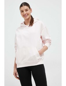 Βαμβακερή μπλούζα New Balance γυναικεία, χρώμα: ροζ, με κουκούλα