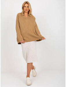 Fashionhunters RUE PARIS γυναικείο καμηλό υπερμεγέθη πουλόβερ με γιακά
