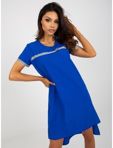 Fashionhunters Σκούρο μπλε ασύμμετρο φόρεμα με κοντά μανίκια