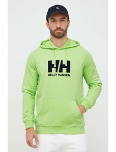 Βαμβακερή μπλούζα Helly Hansen χρώμα πράσινο, με κουκούλα 53289