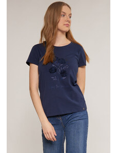 MONNARI Γυναικεία T-Shirt με διακοσμητικό πάνελ Navy Blue