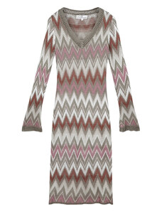 LIKEASTAR Πλεκτό φόρεμα με ζιγκ-ζαγκ print- Μπεζ