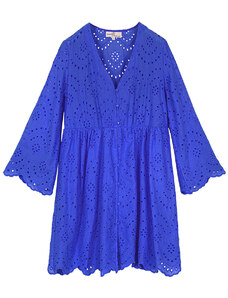 LIKEASTAR Βαμβακερό φόρεμα-τουνίκ broderie - Μπλε ηλεκτρίκ