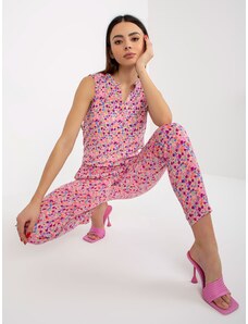 Fashionhunters Ανοιχτό ροζ παντελόνι από floral ύφασμα SUBLEVEL