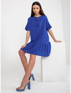 Fashionhunters Sindy SUBLEVEL φόρεμα με βολάν σε μπλε βισκόζη