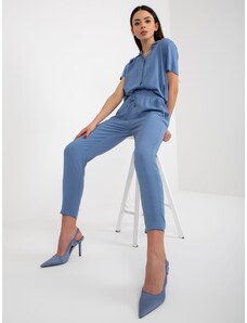 Fashionhunters Μπλε καλοκαιρινό υφασμάτινο παντελόνι SUBLEVEL με τσέπες