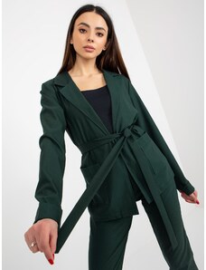 Fashionhunters Σκούρο πράσινο μπουφάν με τσέπες και ζώνη