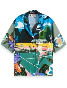 MAISON SCOTCH Πουκαμισο Tencel Camp Shirt With Tennis Print 173089 SC5725 green tennis aop