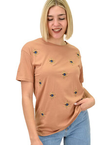 Potre Γυναικείο T-shirt με στρας και κέντημα μάτι