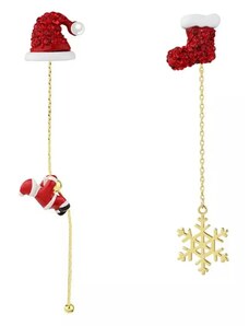 Theros Jewels Σκουλαρίκια Χριστουγεννιάτικα κινούμενος Άγιος Βασίλης με σκουφί και χιονονιφάδα