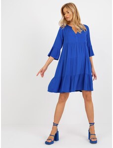Fashionhunters Φόρεμα σε μπλε κοβαλτίου με βολάν και 3/4 μανίκια SUBLEVEL