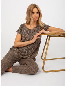 Fashionhunters SUBLEVEL καφέ γυναικεία μπλούζα βισκόζη με λεοπάρ μοτίβο