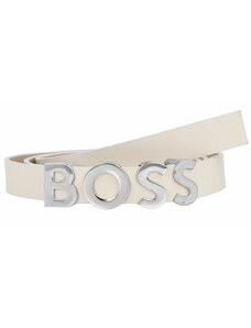 Boss Italian Leather Belt With Logo Buckle-White