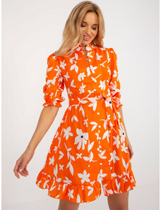 Fashionhunters Πορτοκαλί φόρεμα με φερμουάρ με στάμπα και ζώνη
