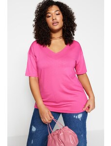 Trendyol Curve Plus Size T-Shirt - Ροζ - Κανονική εφαρμογή