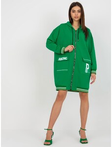 Fashionhunters Πράσινο μακρύ φούτερ με φερμουάρ και επιγραφές