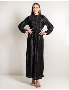 INSHOES Maxi μονόχρωμο φόρεμα με κουμπιά και ζώνη Μαύρο