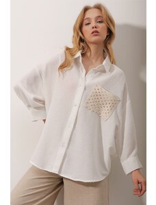 Trend Alaçatı Stili Shirt - Λευκό - Oversize