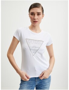 Λευκό Γυναικείο T-Shirt Guess Crystal - Γυναικεία