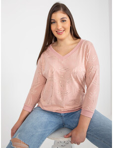 Fashionhunters Ανοιχτό ροζ γυναικεία μπλούζα plus size με 3/4 μανίκια