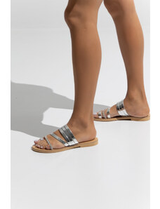 LOVEFASHIONPOINT Sandals Flat Γυναικεία Ασημί Καθρέφτης