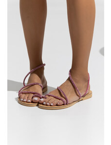 LOVEFASHIONPOINT Sandals Flat Γυναικεία Φούξια με Strass