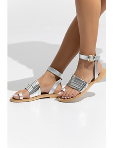 LOVEFASHIONPOINT Sandals Flat Γυναικεία Ασημί Δερμάτινα