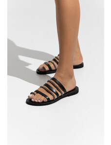 LOVEFASHIONPOINT Sandals Flat Γυναικεία Μαύρα Δερματίνη
