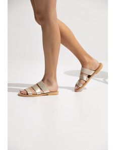LOVEFASHIONPOINT Sandals Flat Γυναικεία Χρυσά Δερμάτινα
