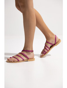 LOVEFASHIONPOINT Sandals Flat Γυναικεία Φούξια με Glitter