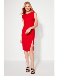 Trendyol Κόκκινο Εφαρμοστό Midi Υφαντό Waistband Υφαντό Φόρεμα