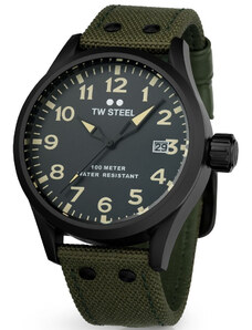 TW STEEL Volante - VS102, Grey case with Green Fabric & Leather Strap