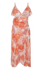 Trendyol Πορτοκαλί Φλοράλ Μίντι Φόρεμα με Γραβάτα Λεπτομέρεια, Flounces