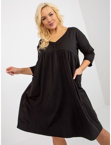 Fashionhunters Μαύρο φούτερ φόρεμα plus size basic με τσέπες